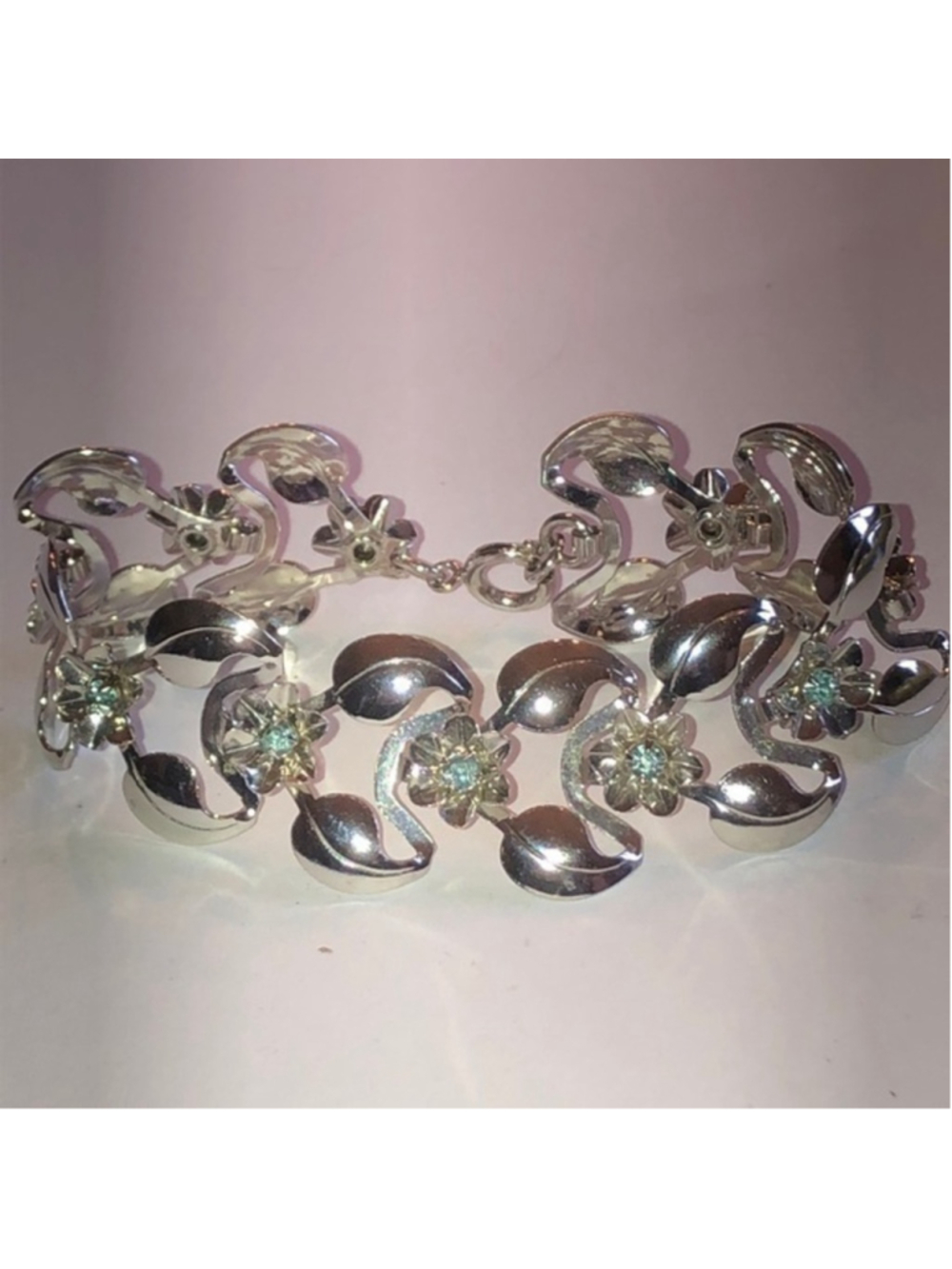 Vintage Silver Tone & Light Blue Gemstone Flower Bracelet